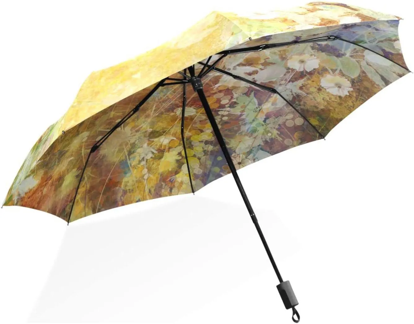 Poeticcity Rain Travel Umbrella, Hand Open Close Windproof Waterproof Folding Umbrella, Compact Canopy Strong Ray Parasol Umbrella