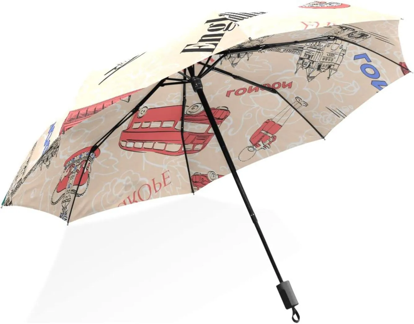 Poeticcity Rain Travel Umbrella, Hand Open Close Windproof Waterproof Folding Umbrella, Compact Canopy Strong Ray Parasol Umbrella