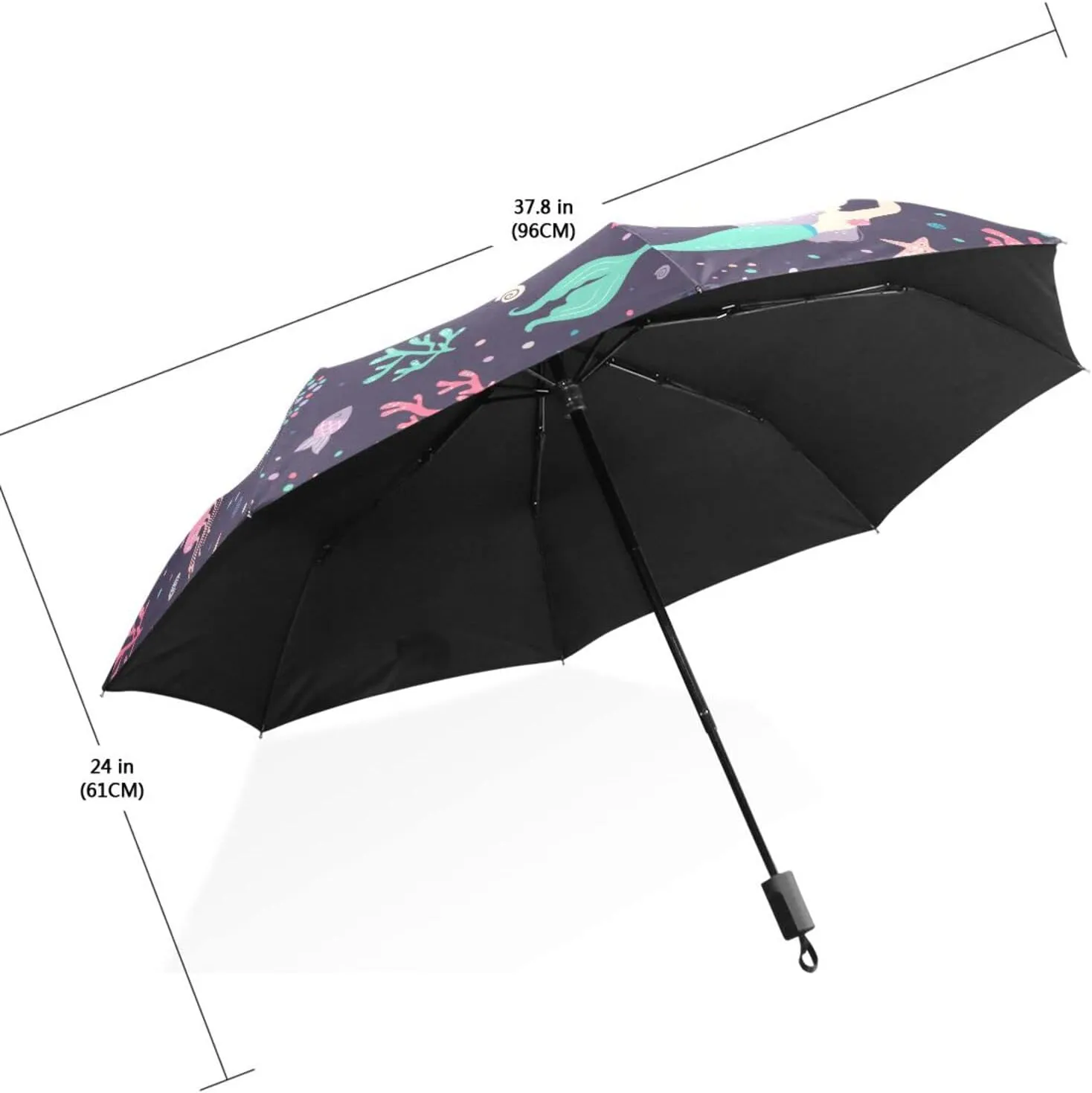 Poeticcity Travel Umbrella, Hand Open Close Windproof Waterproof Folding Umbrella, Black Tape Compact Canopy Strong Anti UV Ray Parasol
