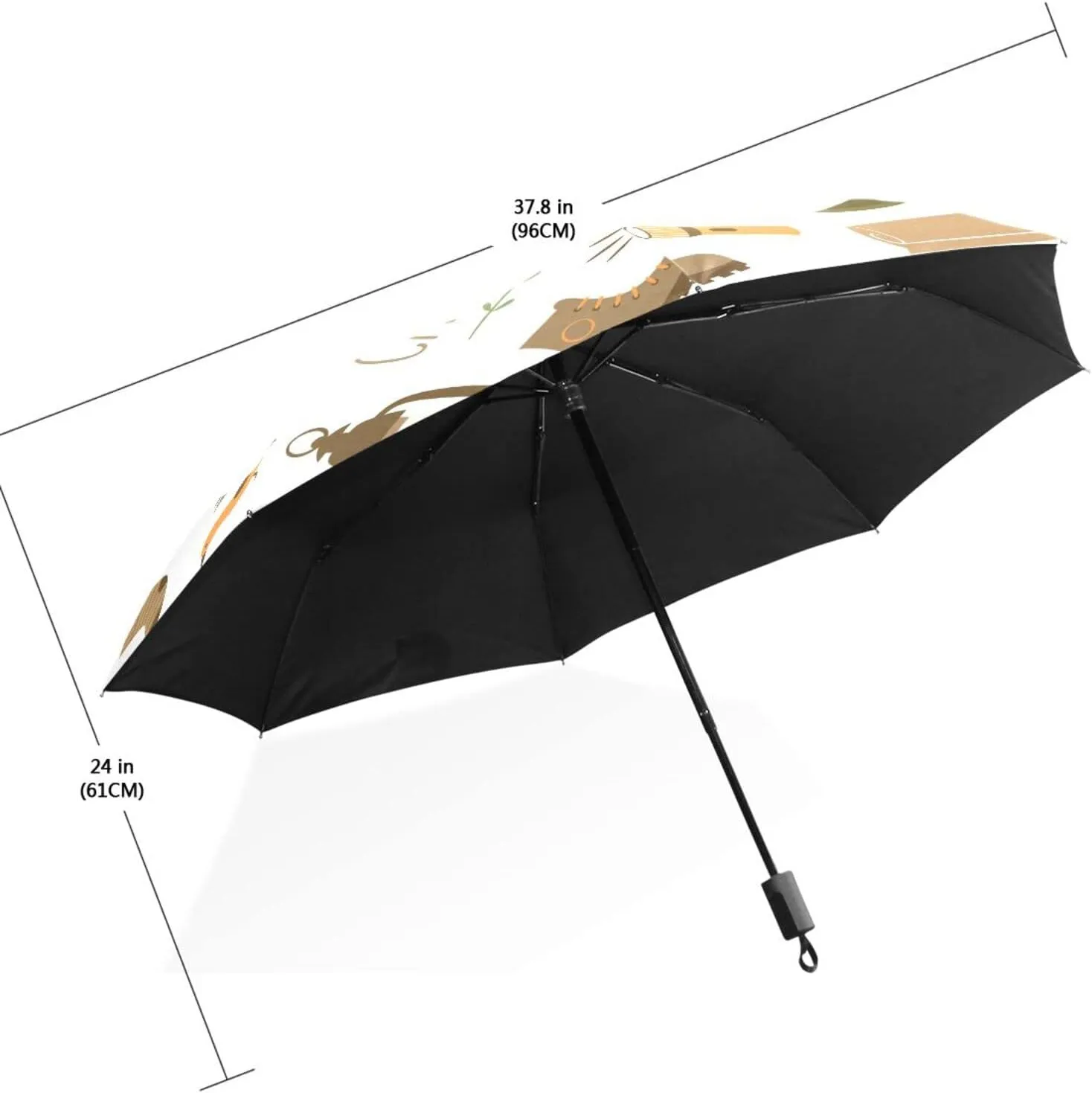 Poeticcity Travel Umbrella, Hand Open Close Windproof Waterproof Folding Umbrella, Black Tape Compact Canopy Strong Anti UV Ray Parasol