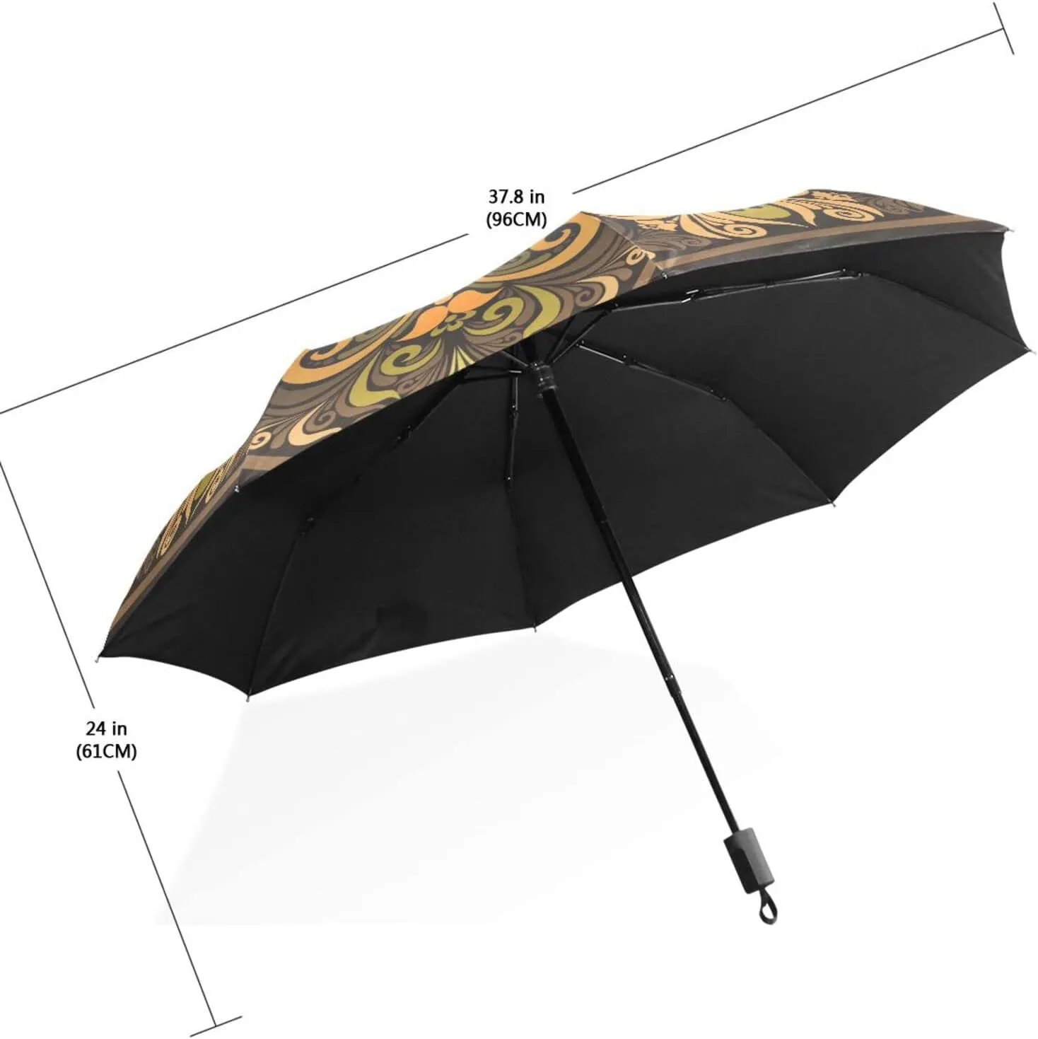 Poeticcity Travel Umbrella, Hand Open Close Windproof Waterproof Folding Umbrella, Black Tape Compact Canopy Strong Anti UV Ray Parasol