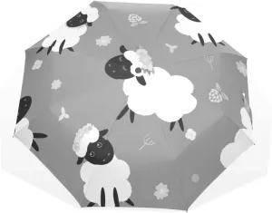 Poeticcity Travel Umbrella, Hand Open Close Windproof Waterproof Folding Umbrella, Black Tape Compact Canopy Strong Anti UV Ray Parasol