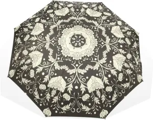 Poeticcity Travel Umbrella, Hand Open Close Windproof Waterproof Folding Umbrella, Black Tape Compact Canopy Strong Anti UV Ray Parasol