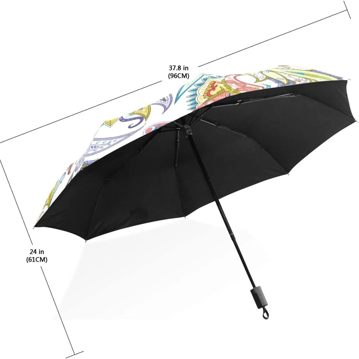 Poeticcity Travel Umbrella, Hand Open Close Windproof Waterproof Folding Umbrella, Black Tape Compact Canopy Strong Anti UV Ray Parasol