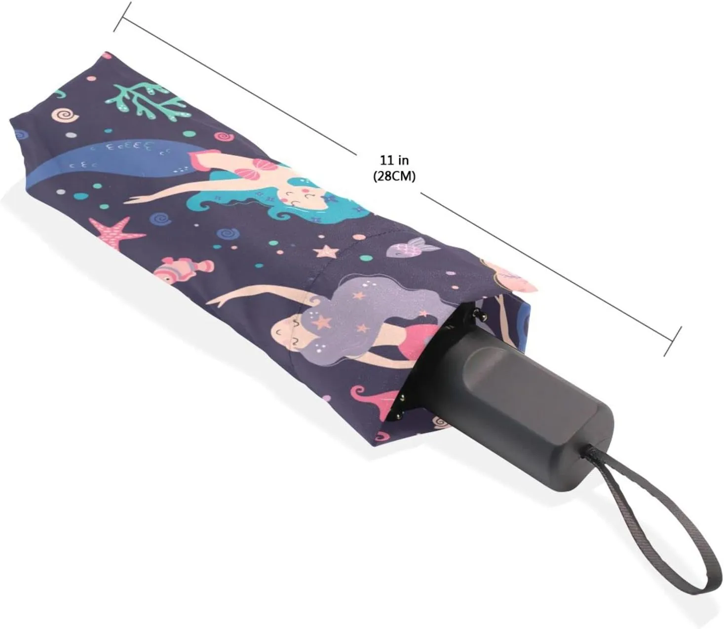 Poeticcity Travel Umbrella, Hand Open Close Windproof Waterproof Folding Umbrella, Black Tape Compact Canopy Strong Anti UV Ray Parasol