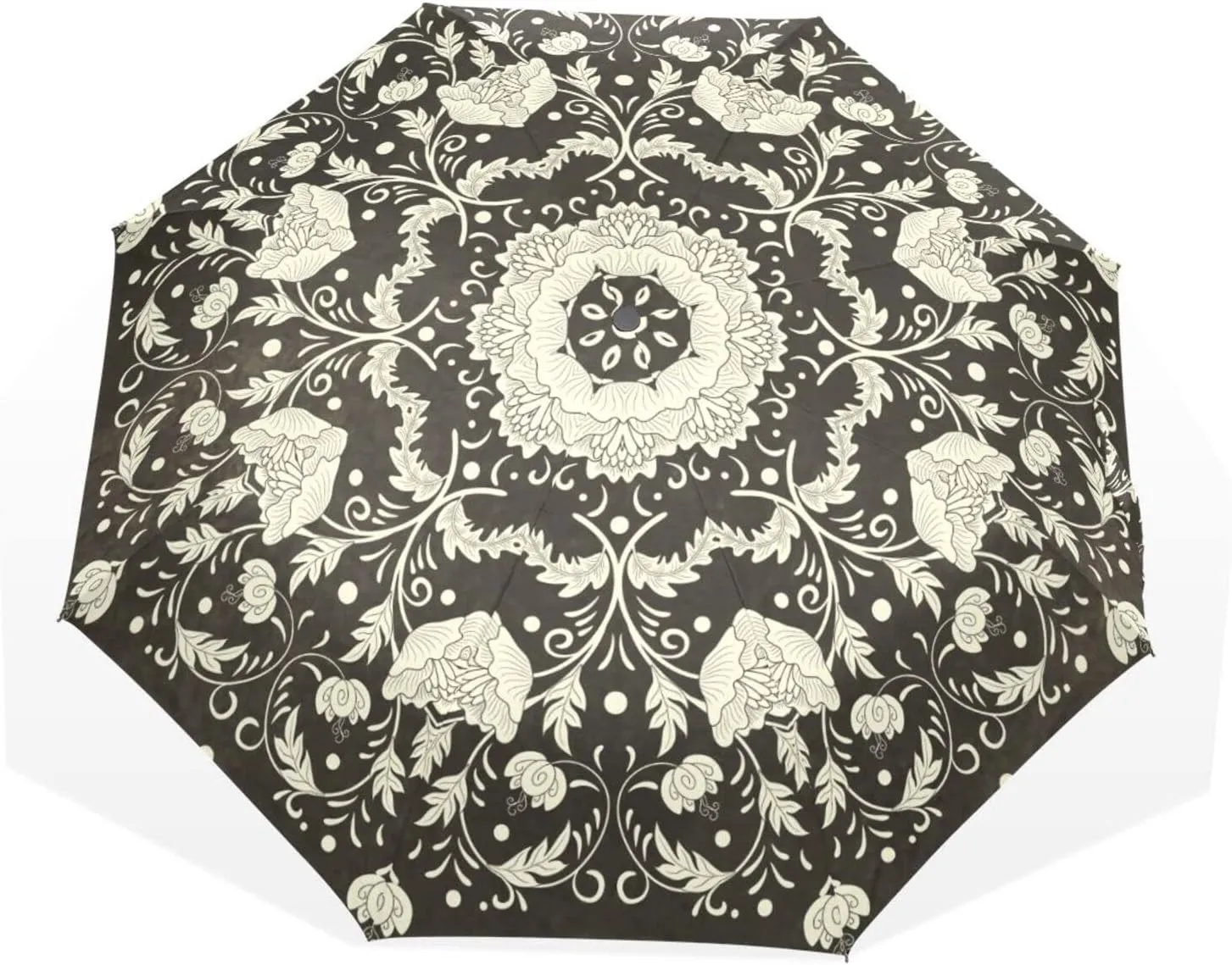 Poeticcity Travel Umbrella, Hand Open Close Windproof Waterproof Folding Umbrella, Black Tape Compact Canopy Strong Anti UV Ray Parasol