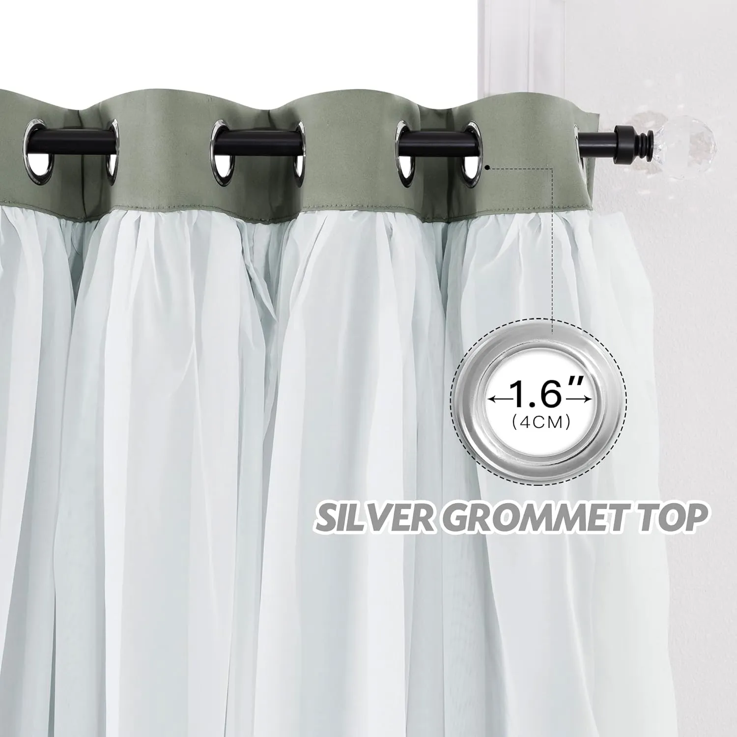 PONY DANCE Blackout Curtains for Living Room Decor Window Treatment Double Layer Drapes Ruffle Sheer Overlay Farmhouse Rustic Design, W 52 x L 84 Inches, Sage Green, 2 Panels