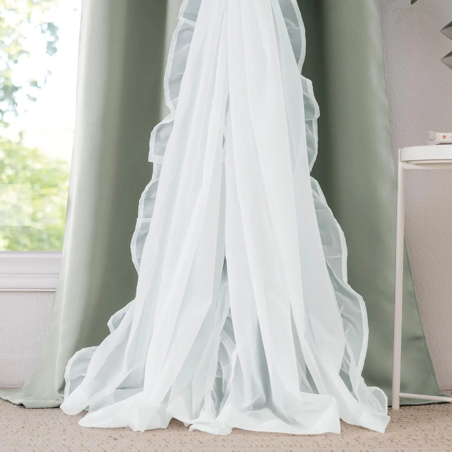 PONY DANCE Blackout Curtains for Living Room Decor Window Treatment Double Layer Drapes Ruffle Sheer Overlay Farmhouse Rustic Design, W 52 x L 84 Inches, Sage Green, 2 Panels