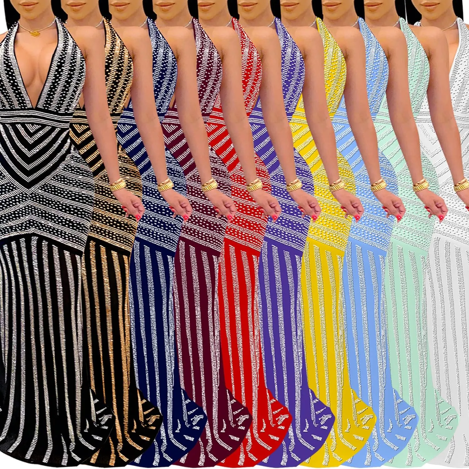 PORRCEY Women's Sexy Elegant Rhinestone Mesh See Through Bodycon Party Club Night Prom Dress