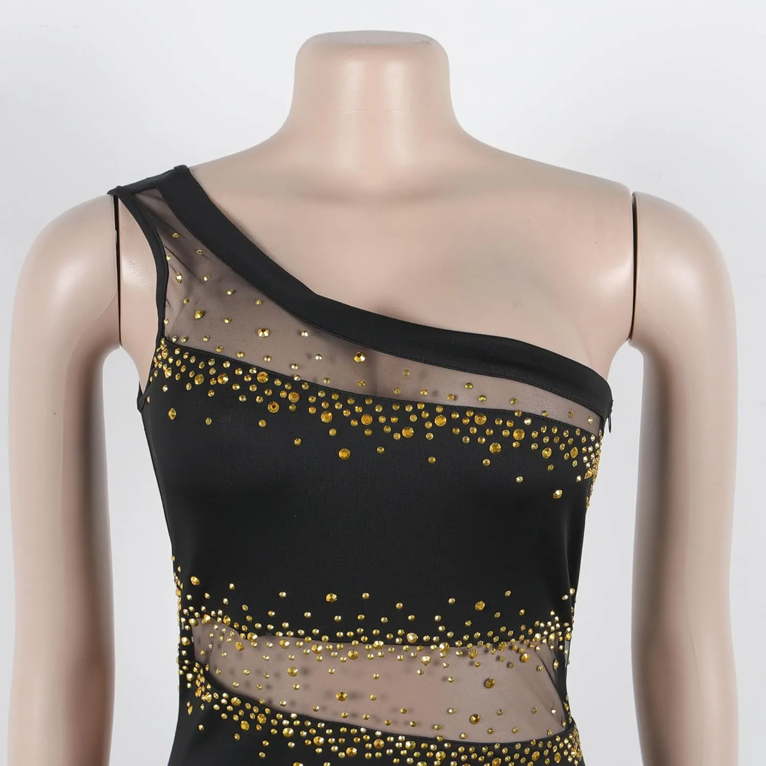 PORRCEY Women's Sexy Elegant Rhinestone Mesh See Through Bodycon Party Club Night Prom Dress