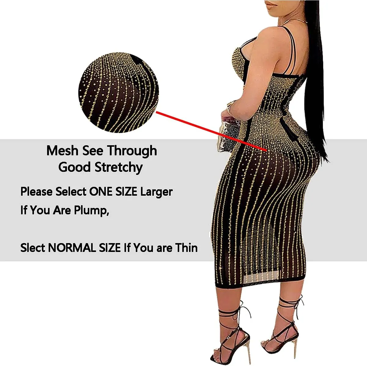 PORRCEY Women's Sexy Elegant Rhinestone Sleeveless Party Club Night Hot Drilling Clubwear Evening Dresses