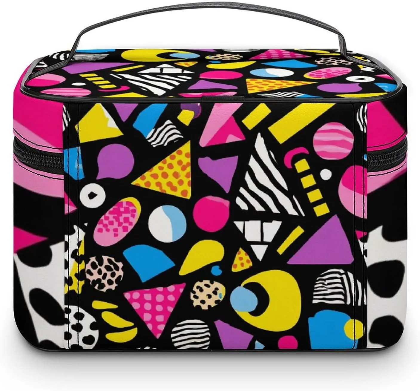 Portable Large Makeup Organizer Case for Women, Black Retro 80s 90s Toiletry Brushes Storage Bag Travel Cosmetic Accessories