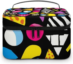 Portable Large Makeup Organizer Case for Women, Black Retro 80s 90s Toiletry Brushes Storage Bag Travel Cosmetic Accessories