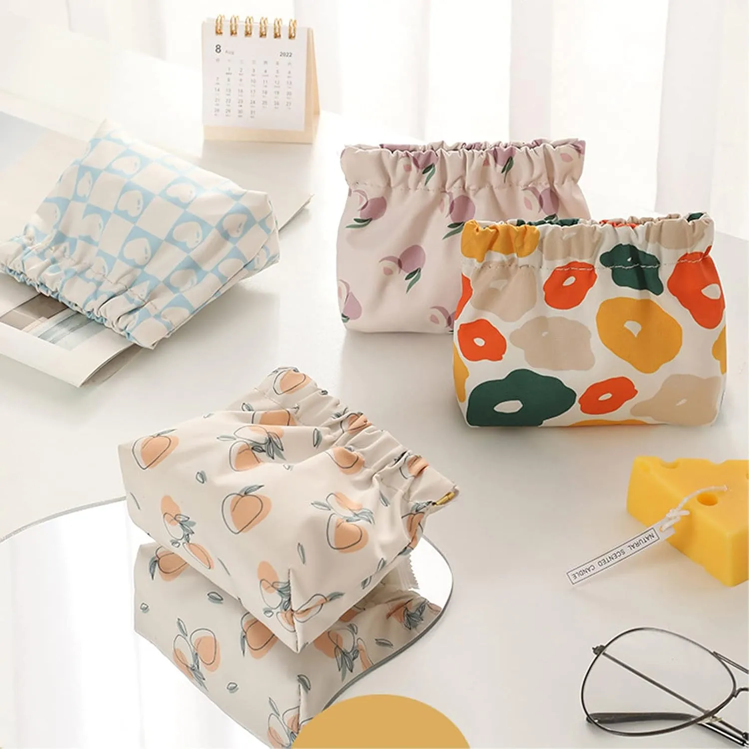 Portable Mini Storage Bag,Portable Mini Storage Bag For Purse,Personal Pocket Bag,Small Cosmetic Makeup Storage Bag,Portable Waterproof Squeeze Top Cosmetic Bag (5PCS)