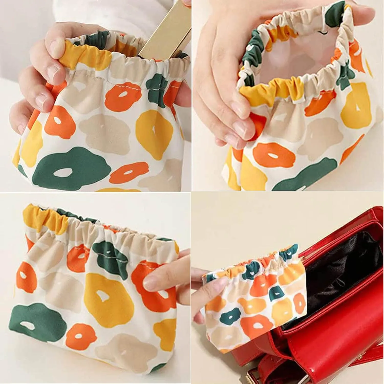 Portable Mini Storage Bag,Portable Mini Storage Bag For Purse,Personal Pocket Bag,Small Cosmetic Makeup Storage Bag,Portable Waterproof Squeeze Top Cosmetic Bag (5PCS)