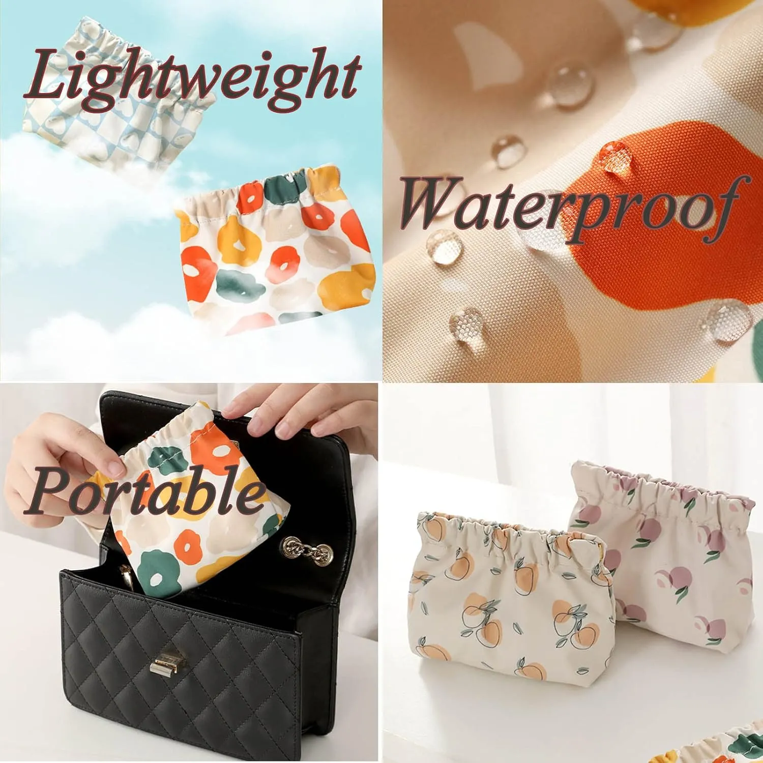 Portable Mini Storage Bag,Portable Mini Storage Bag For Purse,Personal Pocket Bag,Small Cosmetic Makeup Storage Bag,Portable Waterproof Squeeze Top Cosmetic Bag (5PCS)