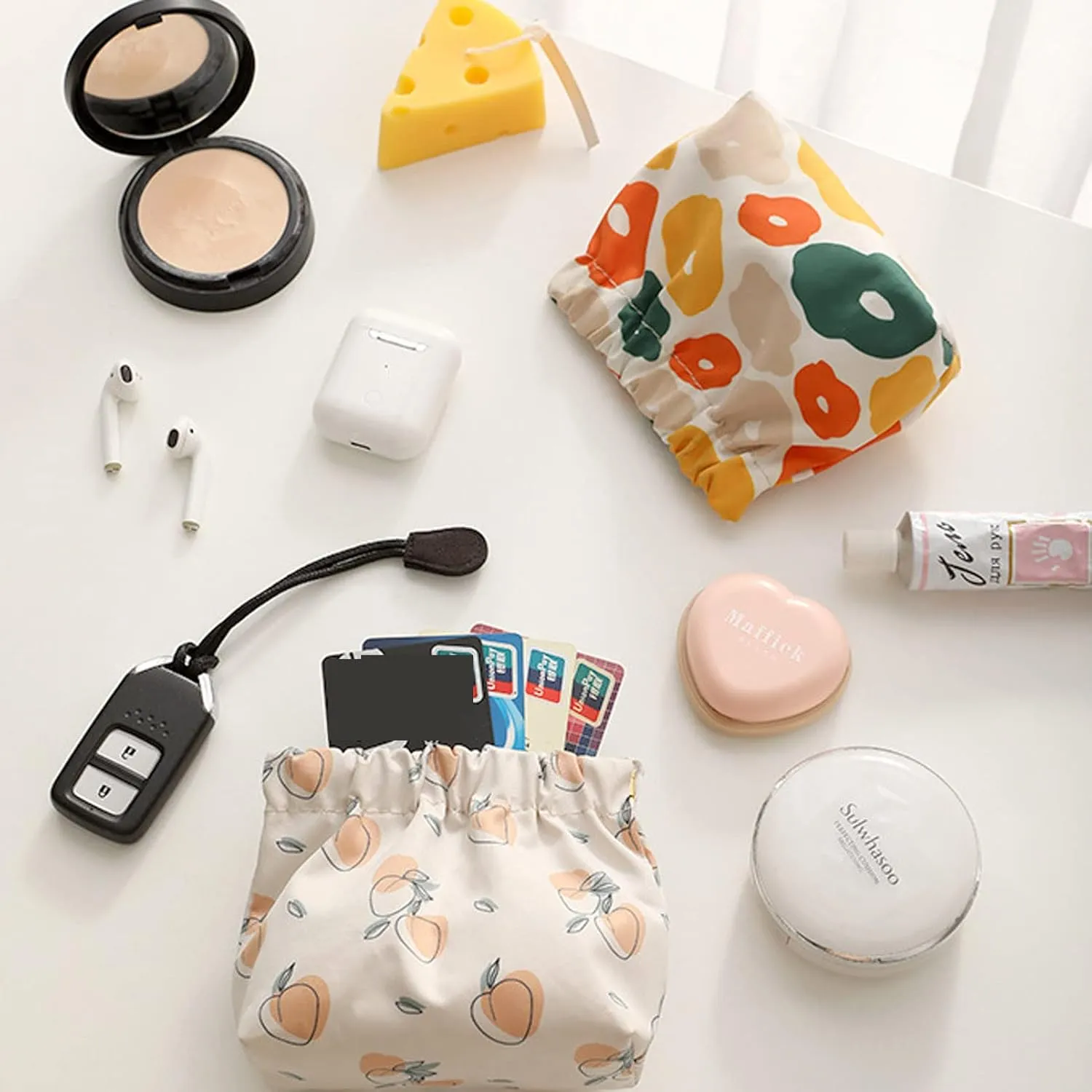 Portable Mini Storage Bag,Portable Mini Storage Bag For Purse,Personal Pocket Bag,Small Cosmetic Makeup Storage Bag,Portable Waterproof Squeeze Top Cosmetic Bag (5PCS)