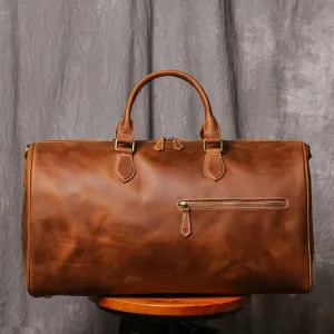 Posh Weekender Duffel Bag Luggage Bag, Leather, Black/Brown, One Size
