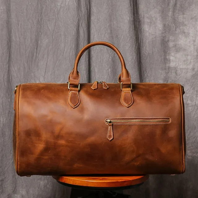 Posh Weekender Duffel Bag Luggage Bag, Leather, Black/Brown, One Size