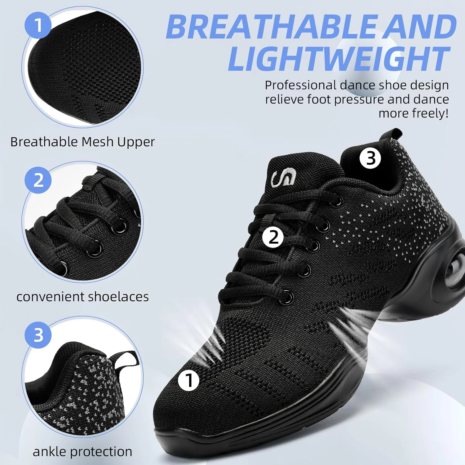 PPQ Women's Jazz Shoes Lace-up Sneakers Modern Dance Shoes Air Cushion Platform Walking Dance Shoes