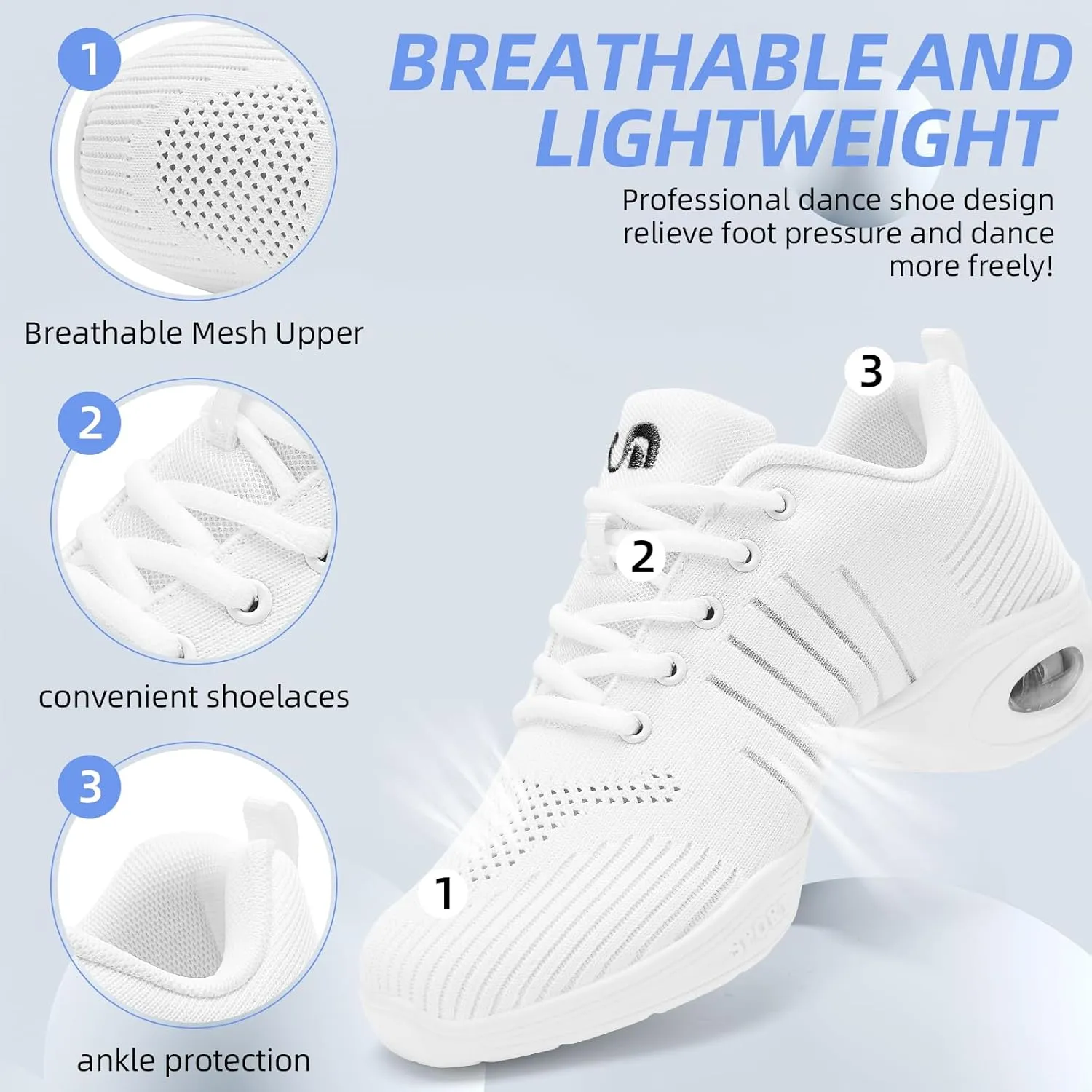 PPQ Women's Jazz Shoes Lace-up Sneakers Modern Dance Shoes Air Cushion Platform Walking Dance Shoes