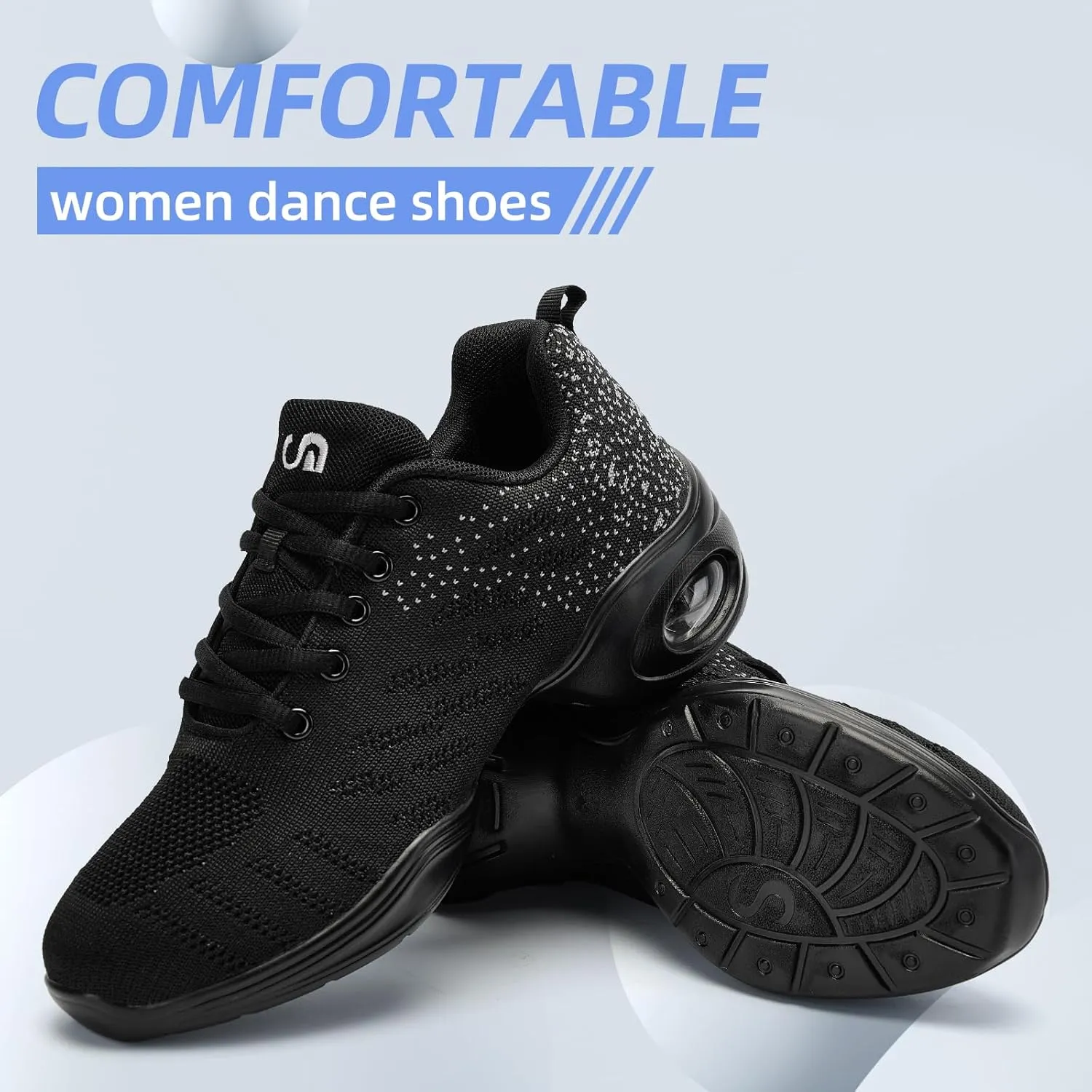 PPQ Women's Jazz Shoes Lace-up Sneakers Modern Dance Shoes Air Cushion Platform Walking Dance Shoes