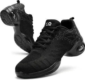 PPQ Women's Jazz Shoes Lace-up Sneakers Modern Dance Shoes Air Cushion Platform Walking Dance Shoes
