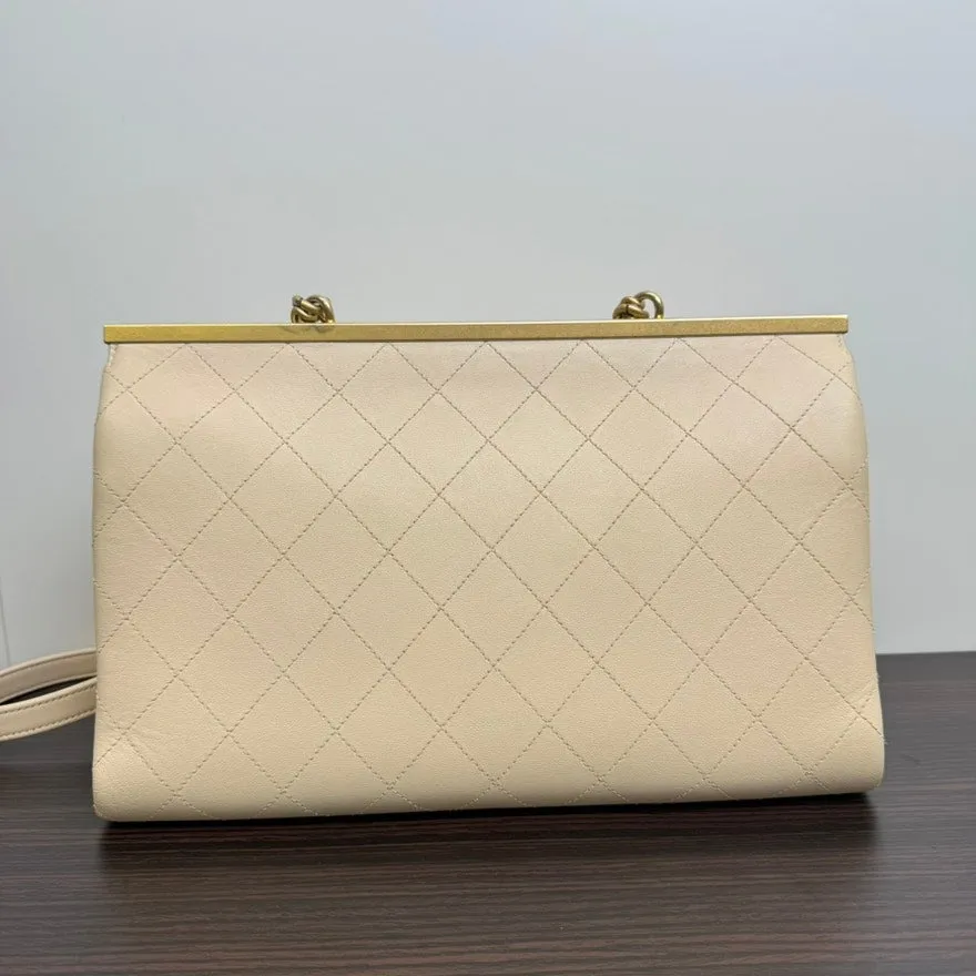 Preloved Chanel Calfskin 2way Flap Bag B2011 Beige Shoulder Bag