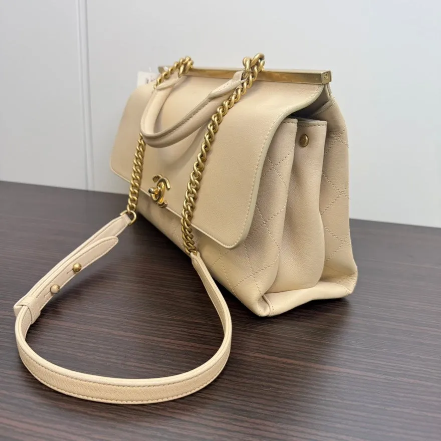 Preloved Chanel Calfskin 2way Flap Bag B2011 Beige Shoulder Bag