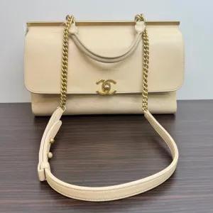 Preloved Chanel Calfskin 2way Flap Bag B2011 Beige Shoulder Bag