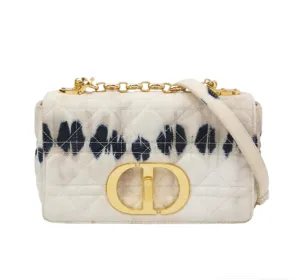 Preloved Dior Caro cannage canvas crossbody bag white 20cm*12cm*7cm 097840600327