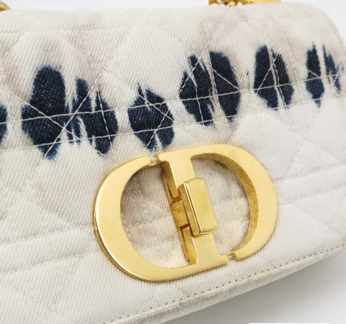Preloved Dior Caro cannage canvas crossbody bag white 20cm*12cm*7cm 097840600327
