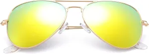 Pro Acme Glass Lenses Aviator Sunglasses for Women, Tinted Mirrored with UV400 Protection Metal Frame, 58mm
