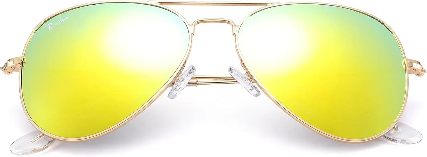 Pro Acme Glass Lenses Aviator Sunglasses for Women, Tinted Mirrored with UV400 Protection Metal Frame, 58mm