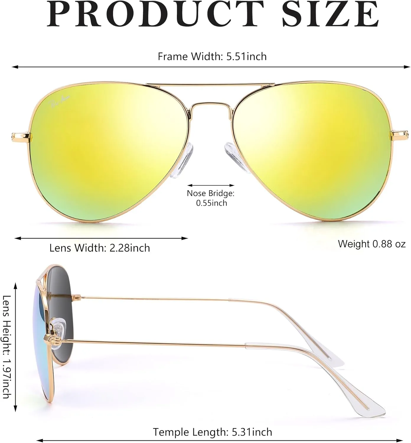 Pro Acme Glass Lenses Aviator Sunglasses for Women, Tinted Mirrored with UV400 Protection Metal Frame, 58mm
