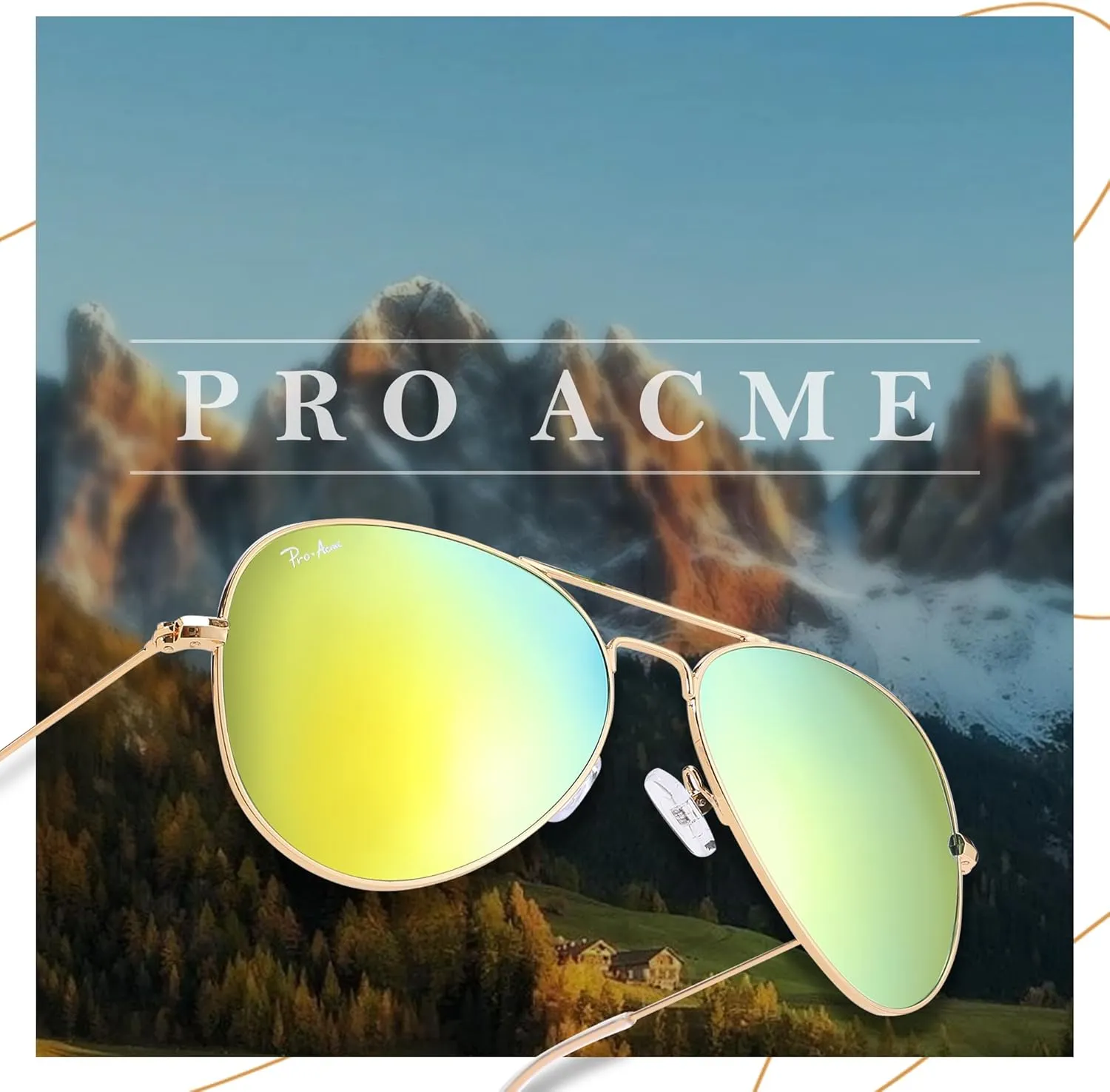 Pro Acme Glass Lenses Aviator Sunglasses for Women, Tinted Mirrored with UV400 Protection Metal Frame, 58mm