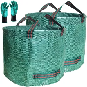 Professional 2-Pack 80 Gallon Big Yard Garden Bags (D26, H33 inch) W/Gardening Gloves for Yard Waste,Debris Bag,Leaf Bags,Recycle Bin,Camping Waste Container,Lawn Grass Clippings,Weeds Bag 4 Handles
