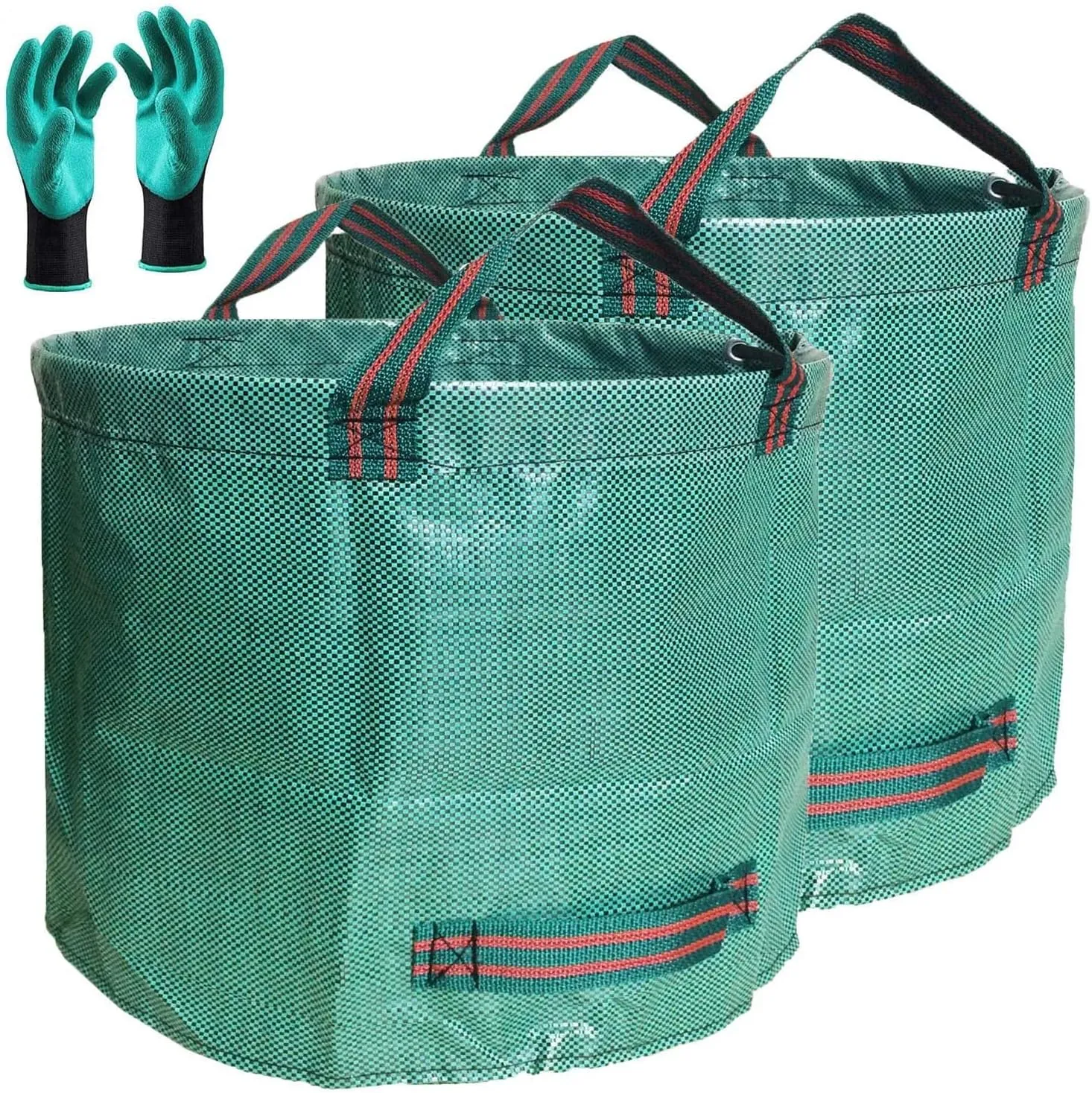 Professional 2-Pack 80 Gallon Big Yard Garden Bags (D26, H33 inch) W/Gardening Gloves for Yard Waste,Debris Bag,Leaf Bags,Recycle Bin,Camping Waste Container,Lawn Grass Clippings,Weeds Bag 4 Handles