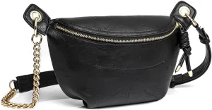 PU Leather Fanny Pack Crossbody Sling Bag for Women - Trendy Belt Bag with Adjustable Strap, Lightweight for Travel Daily Use (Black)