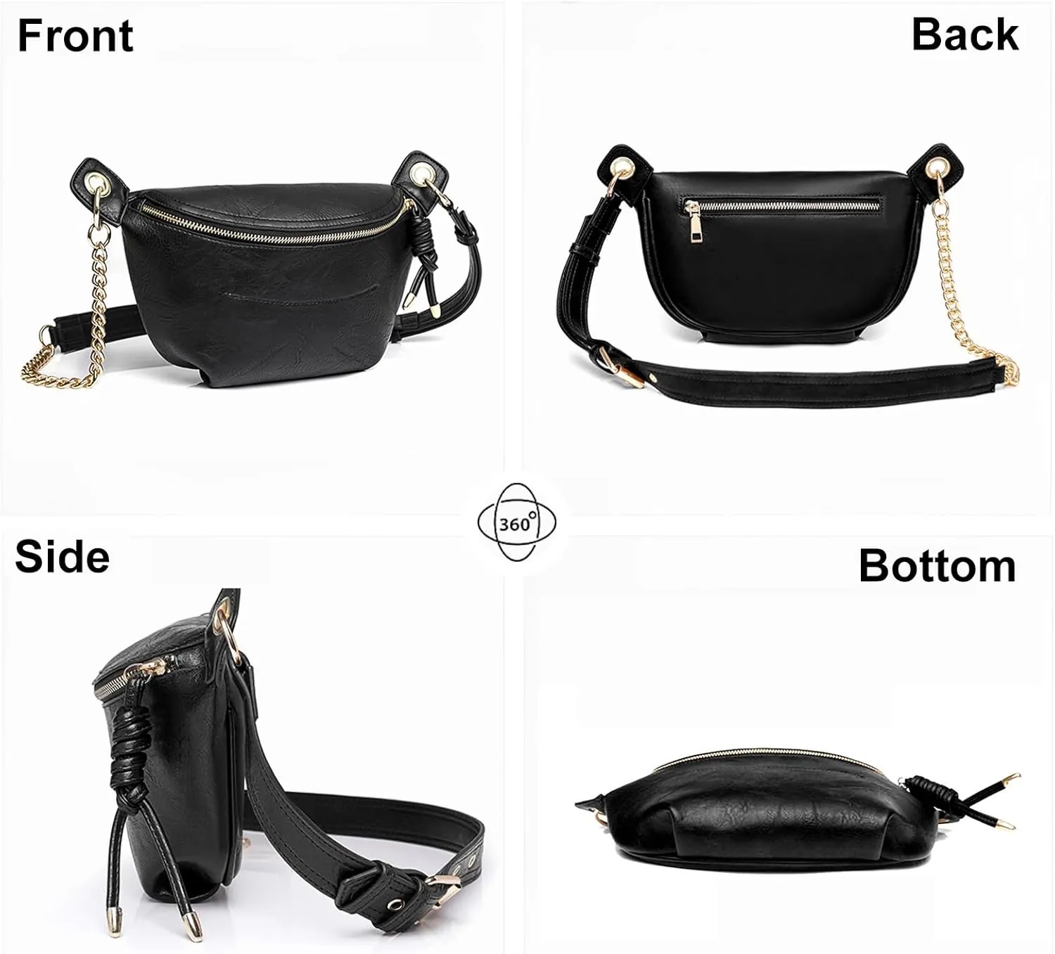PU Leather Fanny Pack Crossbody Sling Bag for Women - Trendy Belt Bag with Adjustable Strap, Lightweight for Travel Daily Use (Black)