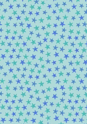 Puffin Rock Aqua Starfish on Sea Green Fabric Yardage