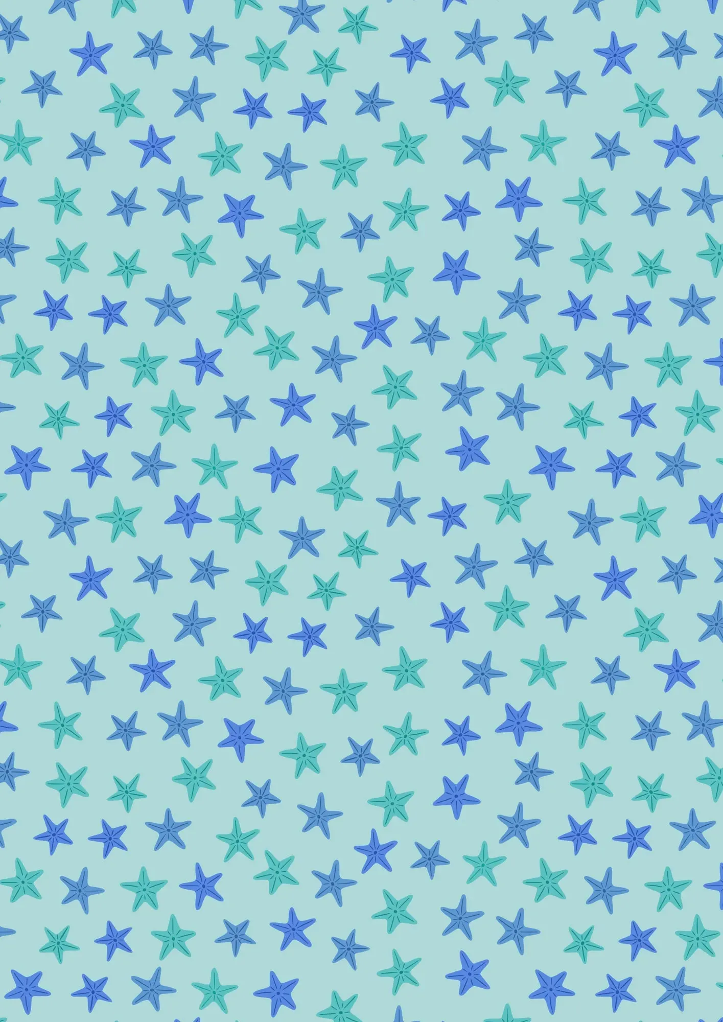Puffin Rock Aqua Starfish on Sea Green Fabric Yardage