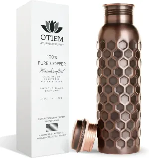 Pure Copper Water Bottle for Drinking Water, 34 Oz Antique Black – Stay Hydrated and Enjoy Ayurvedic Benefits – Leak-Proof, Temperature Retention, Eco-Friendly Design – Durable Copper Bottle