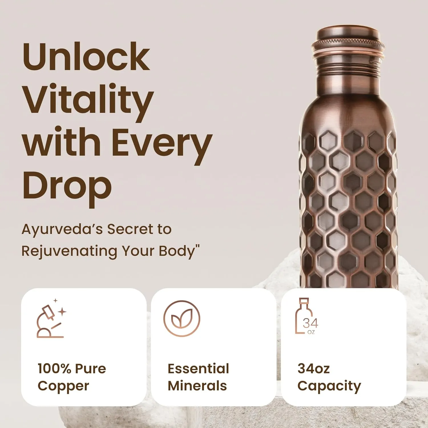 Pure Copper Water Bottle for Drinking Water, 34 Oz Antique Black – Stay Hydrated and Enjoy Ayurvedic Benefits – Leak-Proof, Temperature Retention, Eco-Friendly Design – Durable Copper Bottle