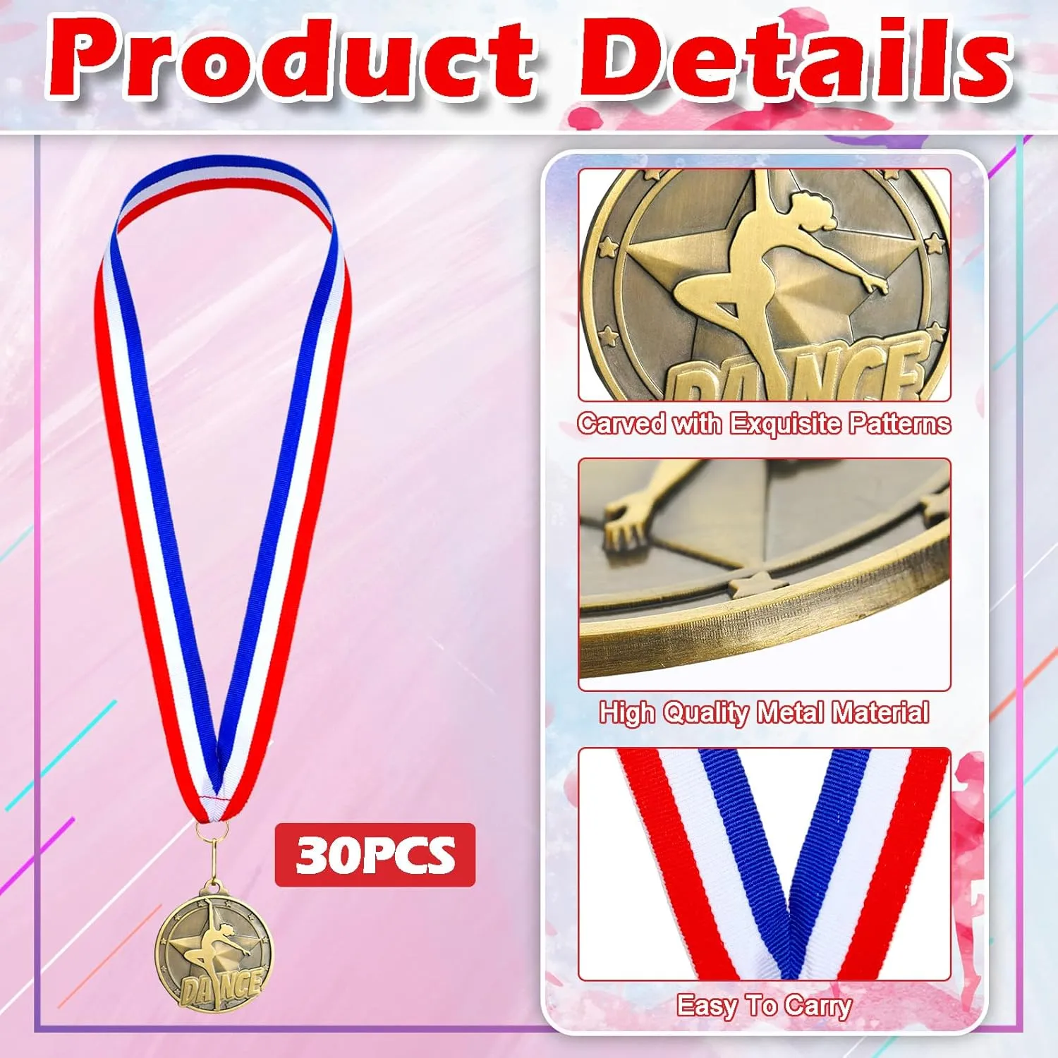 Quelay 30 Pcs 2'' Award Medals Bulk Gold Winner Medals with Neck Ribbons Metal Trophy Award Prize Gift for Tournaments, Competitions, Party, Kids and Adults