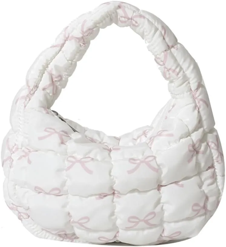 Quilted Puffer Tote Bag Mini Handbag Puffer Puff Bag Puffy Nylon Bag Lightweight Carryall Bag Puffy Purses for Women