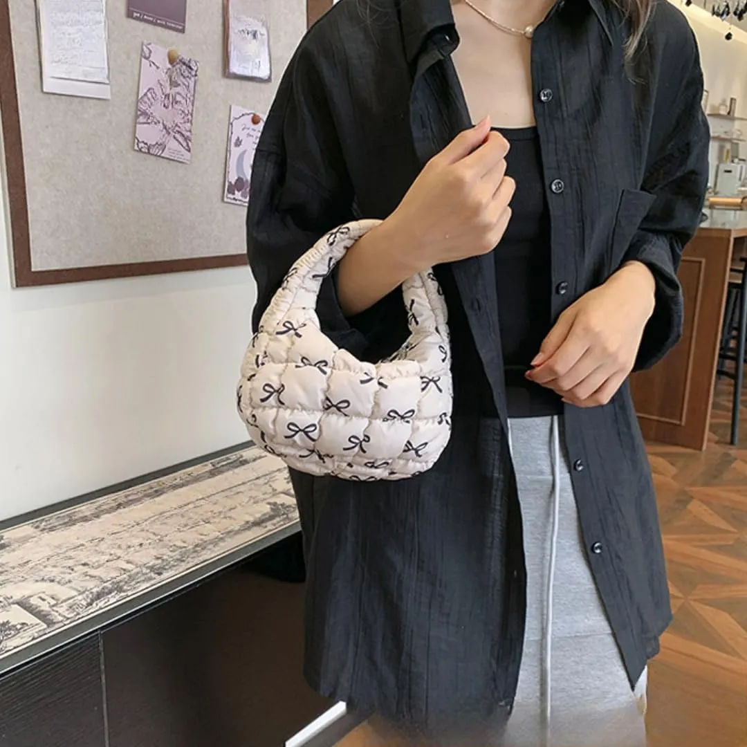 Quilted Puffer Tote Bag Mini Handbag Puffer Puff Bag Puffy Nylon Bag Lightweight Carryall Bag Puffy Purses for Women