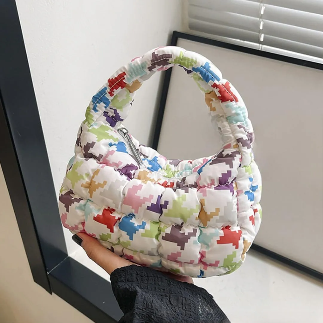 Quilted Puffer Tote Bag Mini Handbag Puffer Puff Bag Puffy Nylon Bag Lightweight Carryall Bag Puffy Purses for Women
