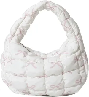 Quilted Puffer Tote Bag Mini Handbag Puffer Puff Bag Puffy Nylon Bag Lightweight Carryall Bag Puffy Purses for Women
