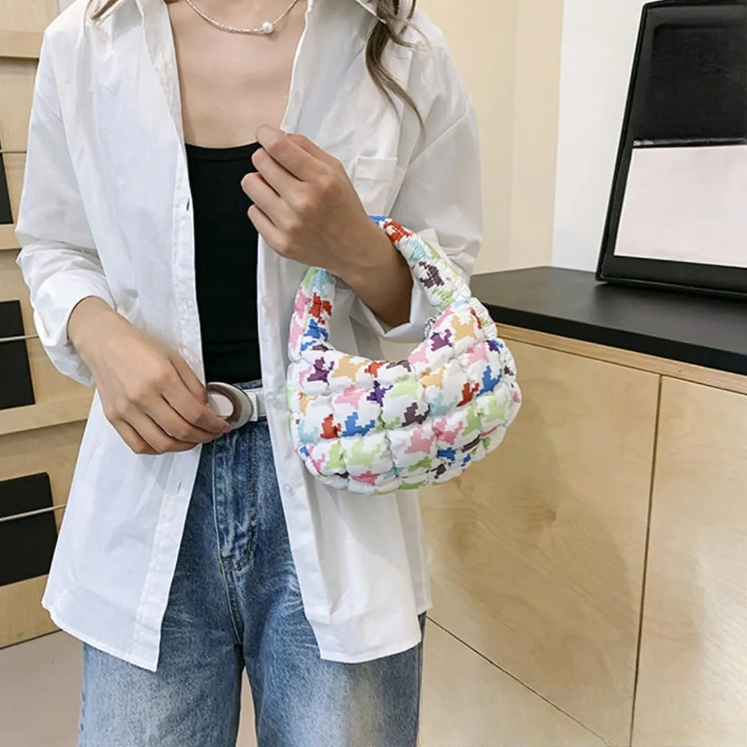 Quilted Puffer Tote Bag Mini Handbag Puffer Puff Bag Puffy Nylon Bag Lightweight Carryall Bag Puffy Purses for Women